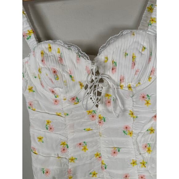 For Love & Lemons CELIA SHIRRED FLORAL EMBROIDERED LACE OPEN-BACK MINI DRESS XS - Picture 3 of 10